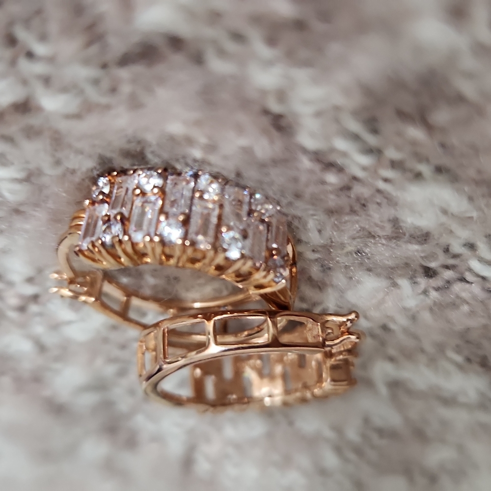 NWT 14K gold (rose) over sterling CZ small hoop earrings - stunning 😍 - Picture 10 of 10
